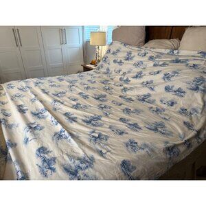 Custom made F/ Q Toile Quilt Blue cream 100% Cotton French Country luxury 88 x86